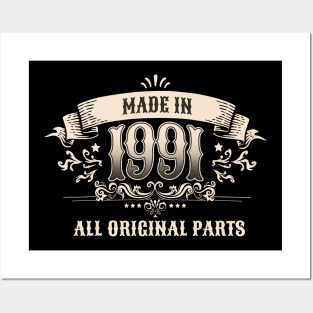 Retro Vintage Birthday Made In 1991 All Original Parts Posters and Art